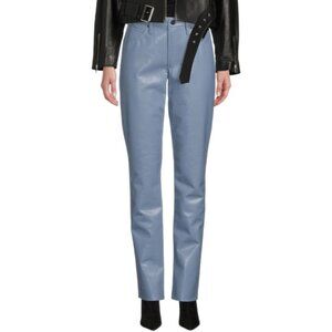 NEW GOLDSIGN The Stacked Roya Straight-Leg Leather Jeans in Jubilee Blue Size 27